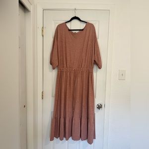 Ann Taylor rose pink XL maxi dress with drawstring waist and scoop neck